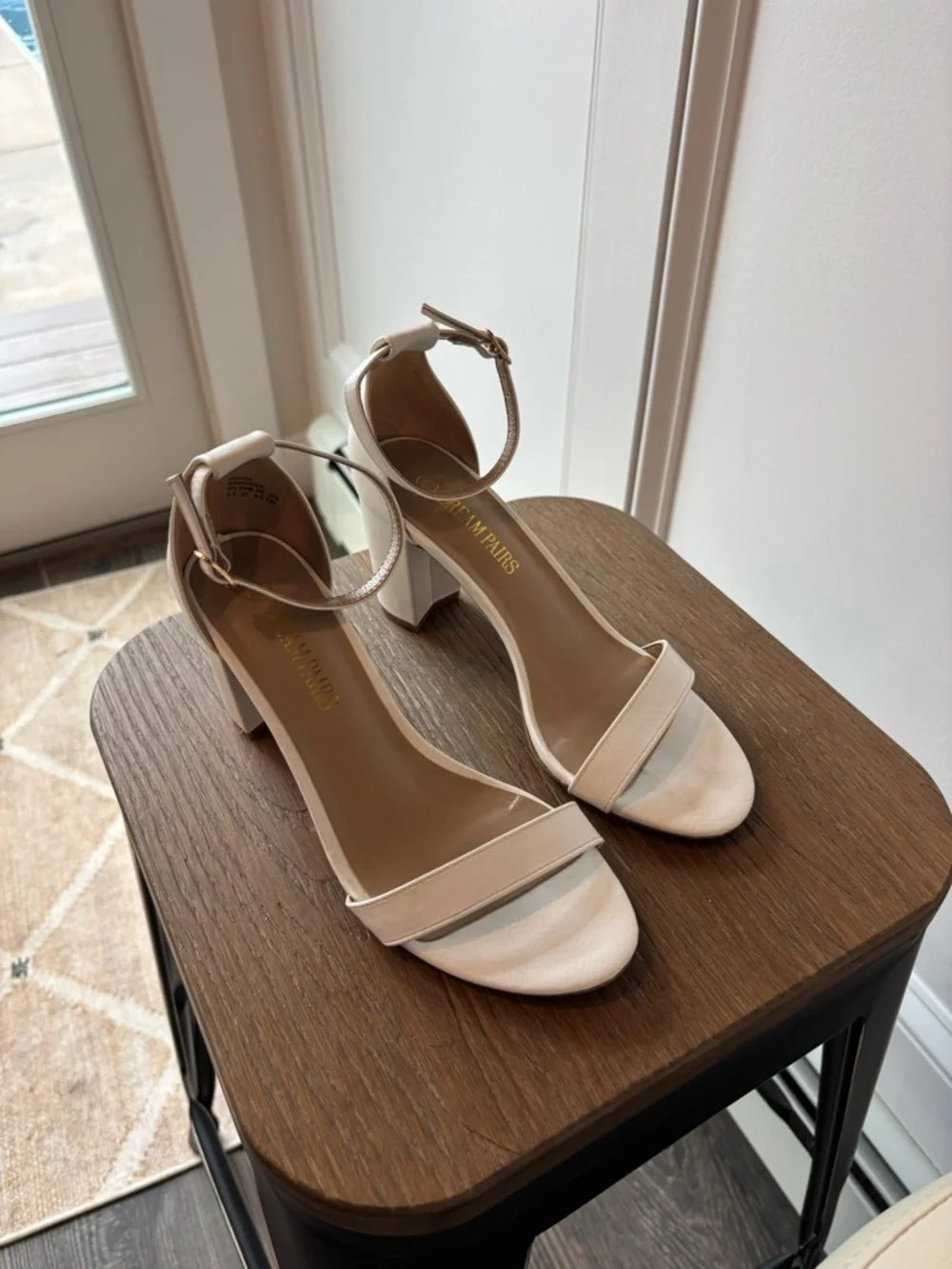Women's Ankle-Strap Block Heel Sandals in White - Size 6.5